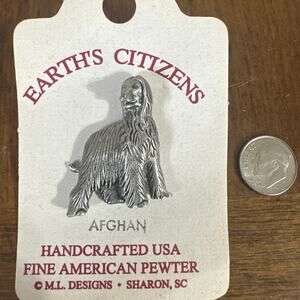 Earth, citizens, Afghan dog handcrafted, USA fine American pewter pin brand new